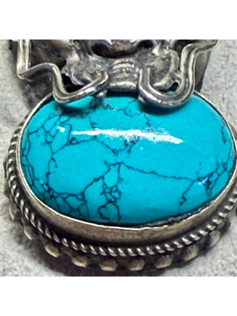 Dragon Pendant Silver Tone Blue Cabochon Red Eyes Gothic Fantasy 1.75" - Picture 6 of 11